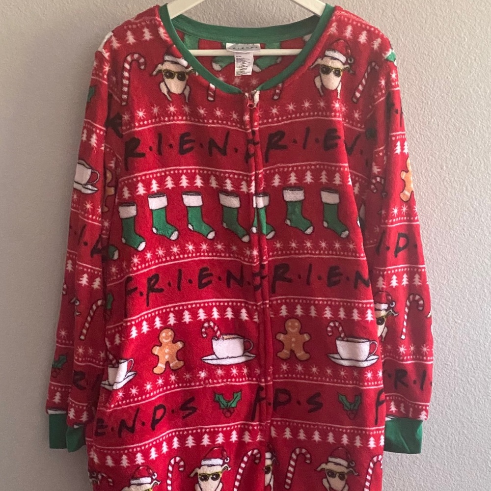 NWOT FRIENDS Fleece Zip-Front Christmas Onesie
